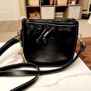 Fossil Black Leather Crossbody Bucket Bag